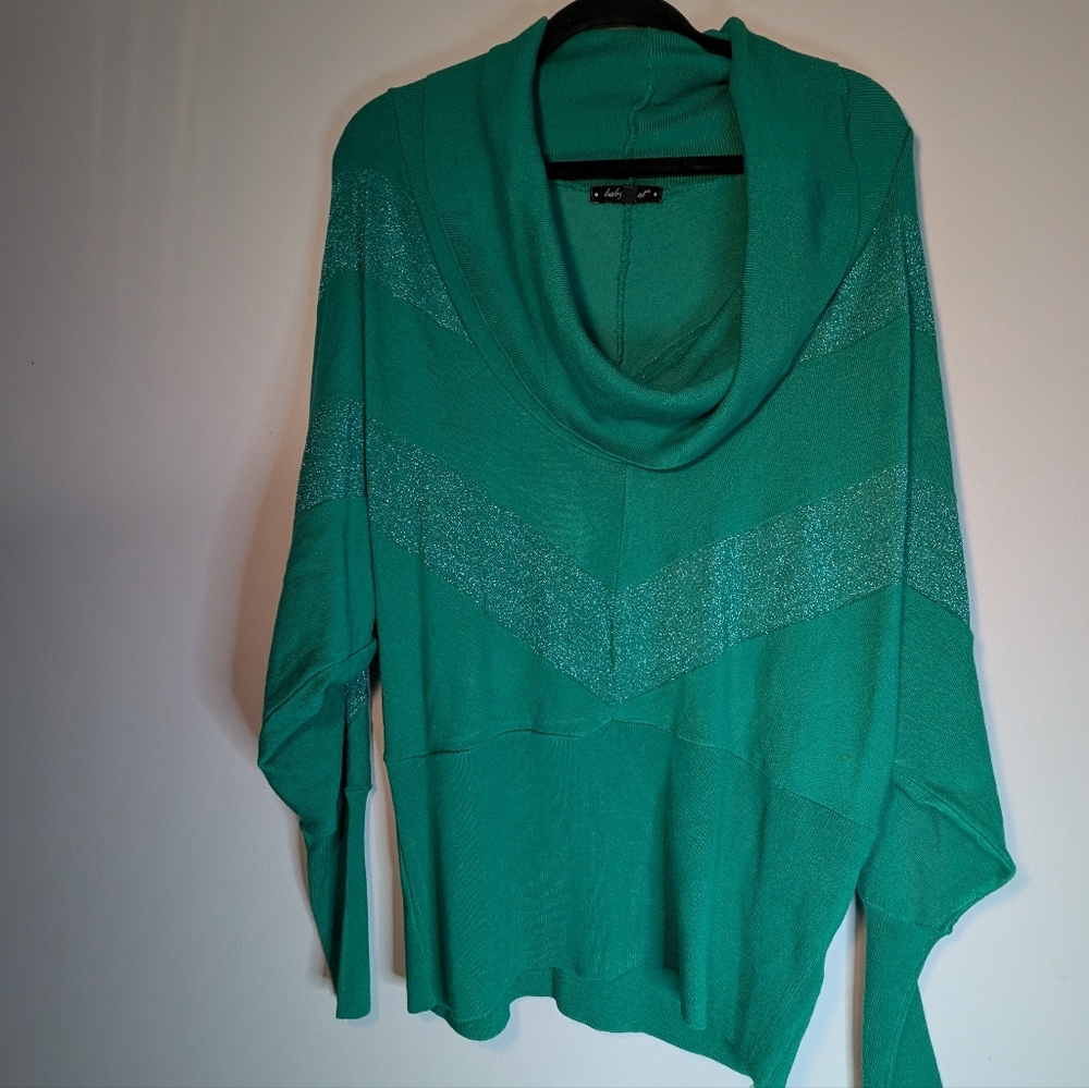 NWT Baby Phat Cowl Neck Green Batwing Sweater Top 1x
